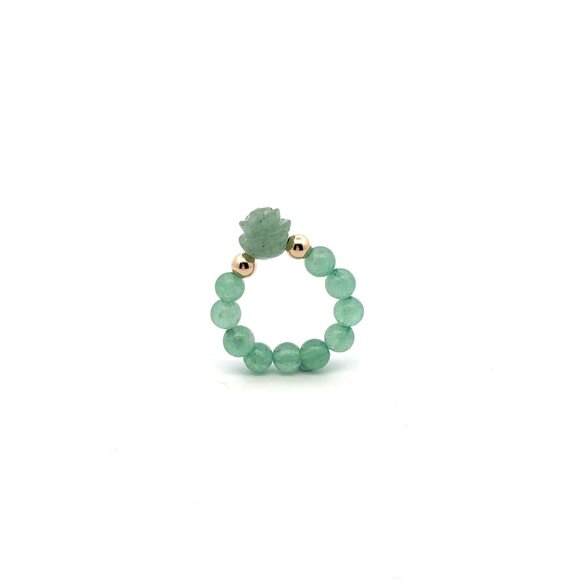 RAFANTHIA Jewelry - Aventurine Flower Gemstone Beads Stretch Ring with 14K Gold Bead